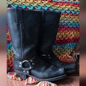 Frye Vintage Black Leather Motorcycle Boots 8.5